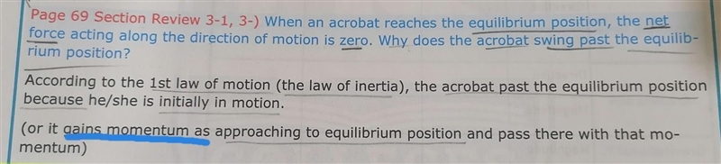 Page 69 Section Review 3-1,3-) When an acrobat reaches the equilibrium position, the-example-1