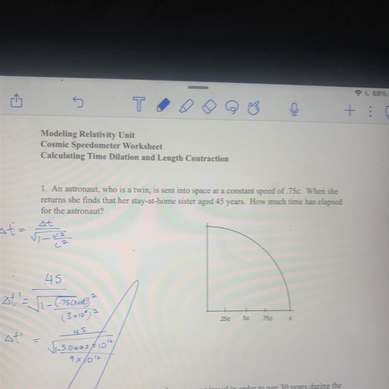 I need help with a time dilation and length contraction worksheet-example-1