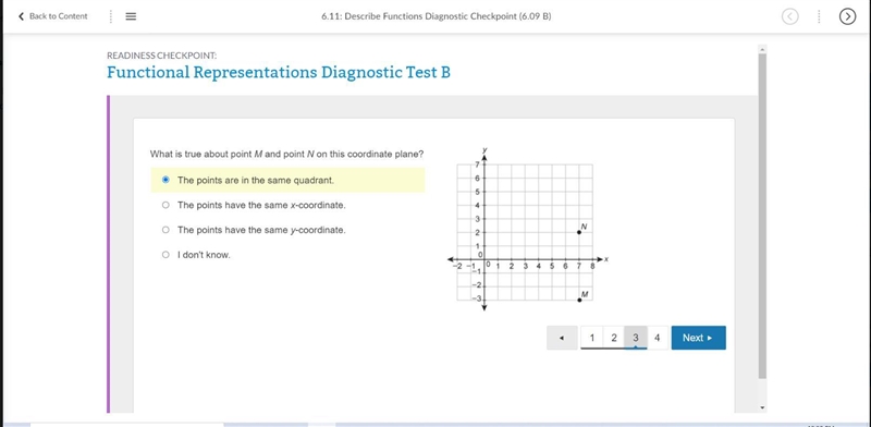 What is true about point M and point N on this coordinate plane?-example-1