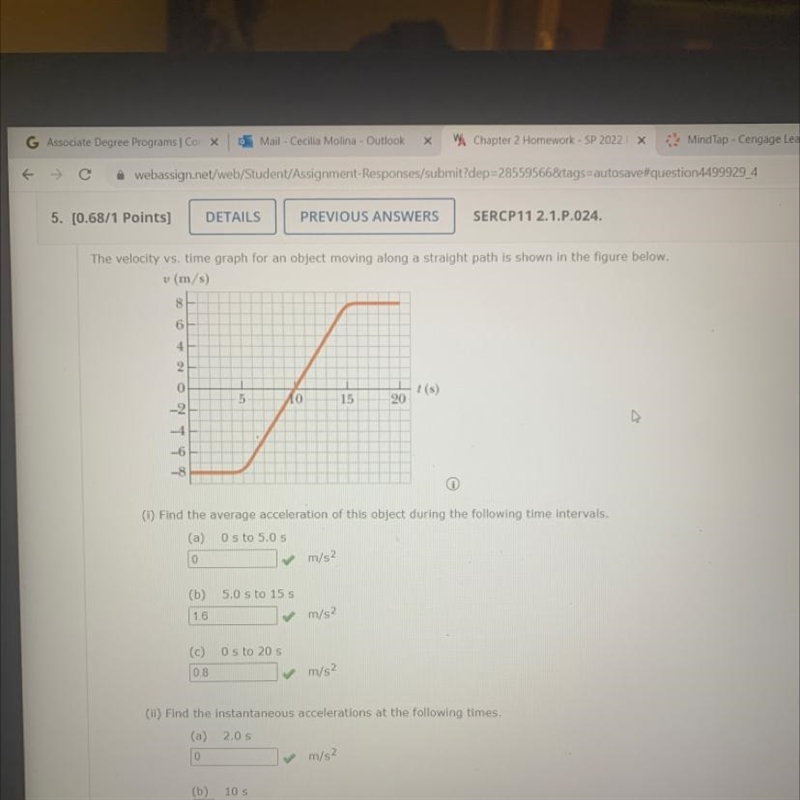 It’s asking to find the instantaneous acceleration at 10 seconds-example-1