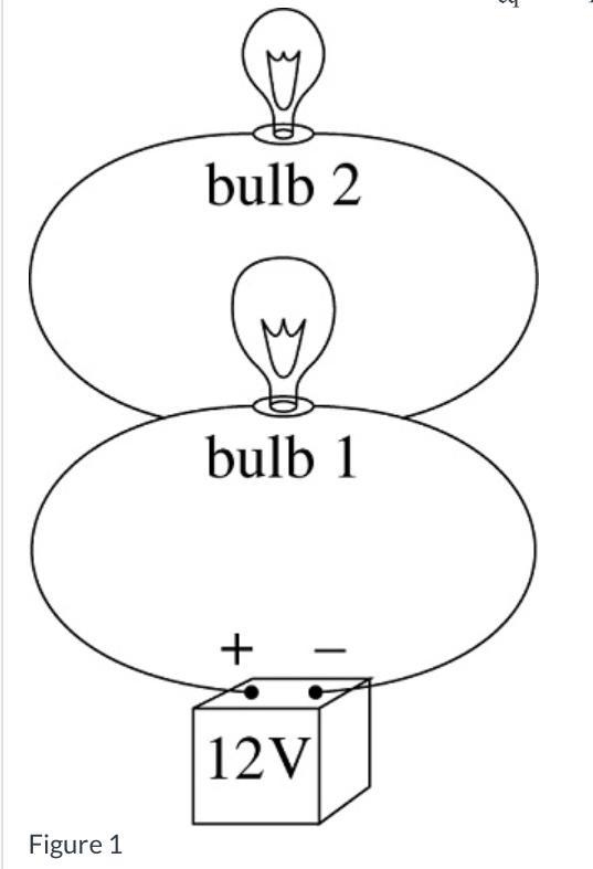 A 12-volt battery is connected to two light bulbs, as drawn in Figure 1. Light bulb-example-1