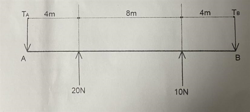 Find the reaction supports at Ta and TB as shown in the loaded beam.-example-1