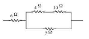 Resistors of values 6.0Ω, 4.0Ω, 10.0Ω and 7.0Ω are combined as shown. What is the-example-1