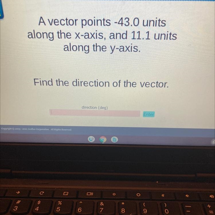 A vector points -43.0 unitsalong the x-axis, and 11.1 unitsalong the y-axis.Find the-example-1