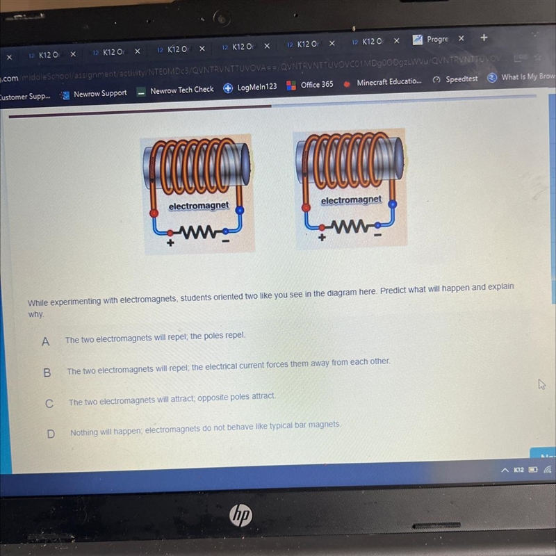 While experimenting with electromagnets, students oriented two like you see in the-example-1