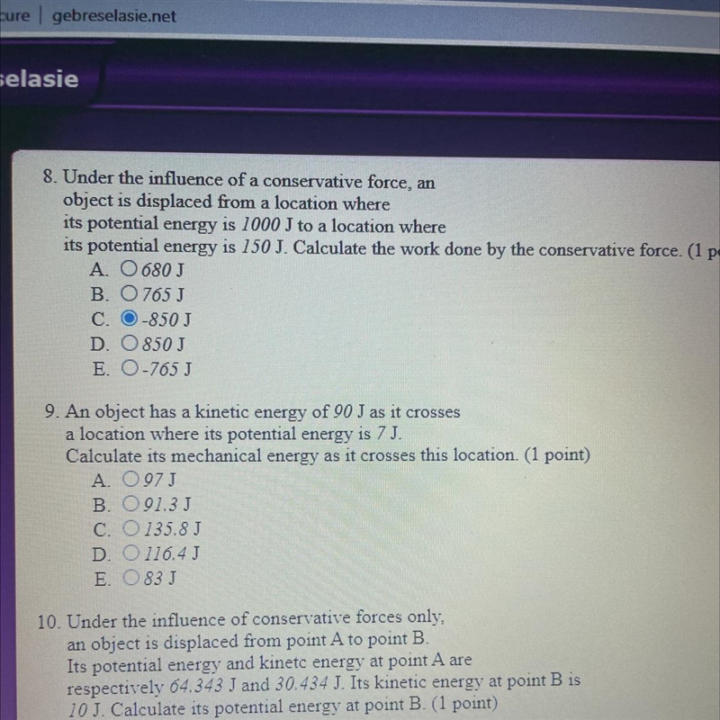 B.C. O-850 JD. 0850 JE. O-765 J9. An object has a kinetic energy of 90 J as it crossesa-example-1