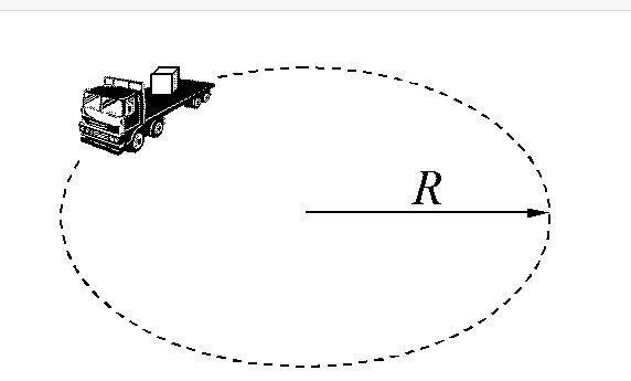 A flatbed truck travels with a constant speed v = 28 m/s in a circle of radius R = 112 meters-example-1