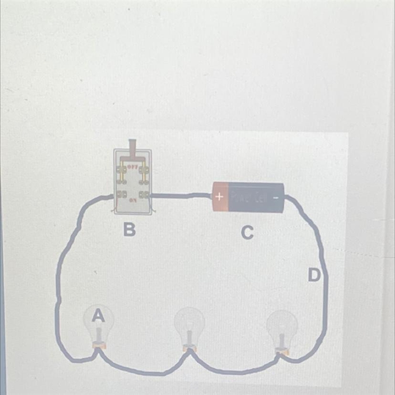 What is the source of power in this circuit? A. A B. B С. С-example-1