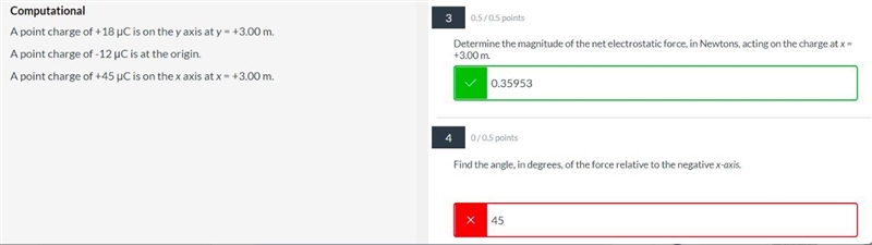 A point charge of +18 μC is on the y axis at y = +3.00 m.A point charge of -12 μC-example-1