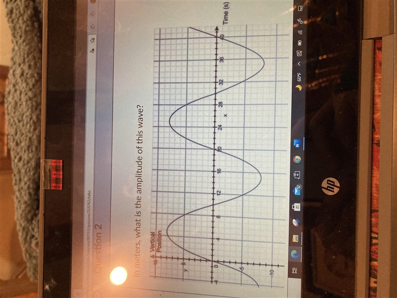 mentsQuestion 22 ptsIn meters, what is the amplitude of this wave?e104 VerticalPositionveTime-example-1