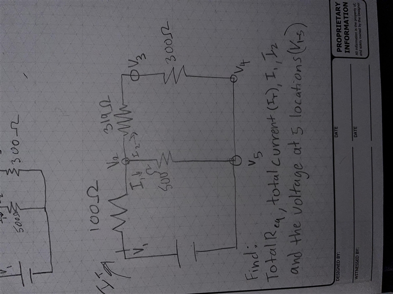 find the items on the circuit, Total Req, Total Current (IT), I1, I2, and the voltage-example-1