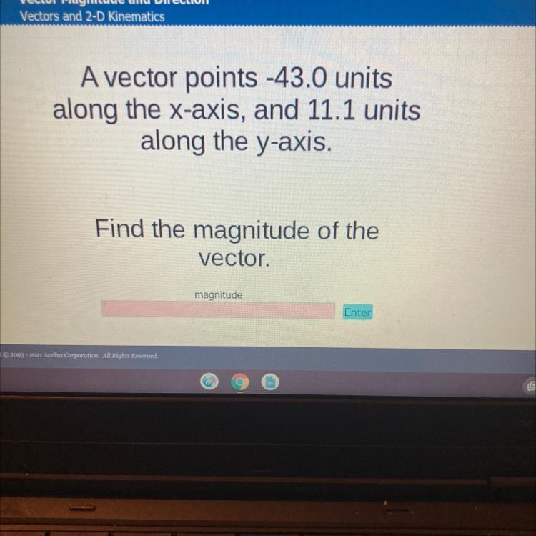 A vector points -43.0 unitsalong the X-axis, and 11.1 unitsalong the y-axis.Find the-example-1