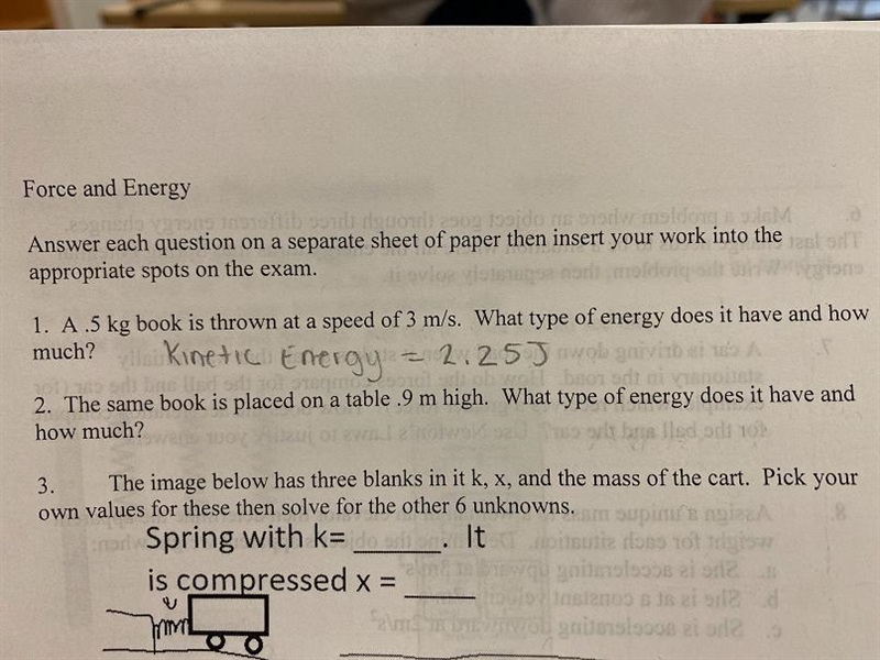 The same book is placed on a table .9m high. What type of energy does it have and-example-1