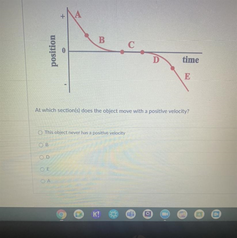 At which section does the object move with a positive velocity-example-1