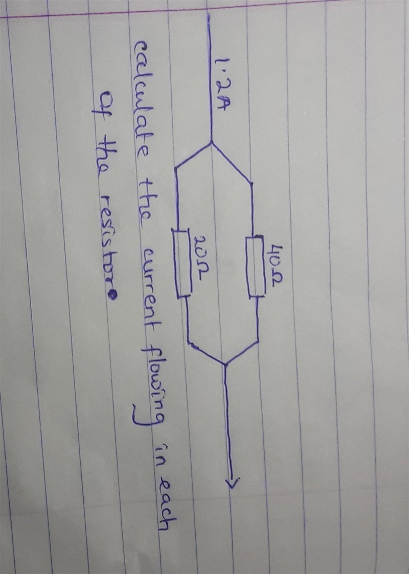 1.2Amp 40 ohm 20 ohm calculate the current flowing through each resistor ​-example-1