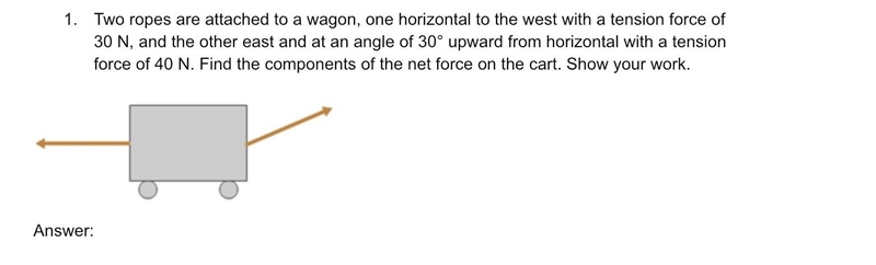 Two ropes are attached to a wagon, one horizontal to the west with a tension force-example-1