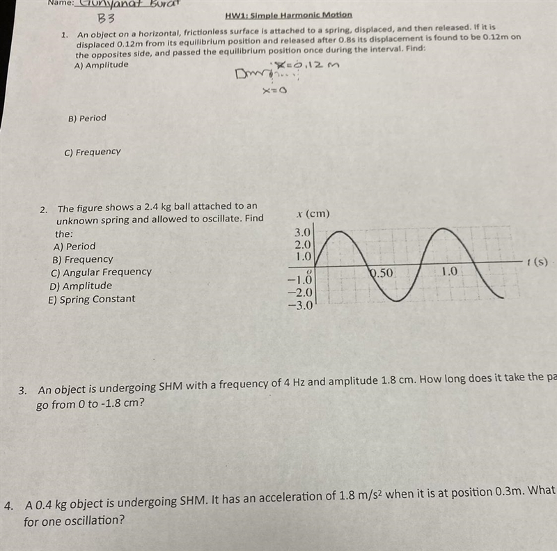 The figure shows a 2.4 kg ball attached to anunknown spring and allowed to oscillate-example-1