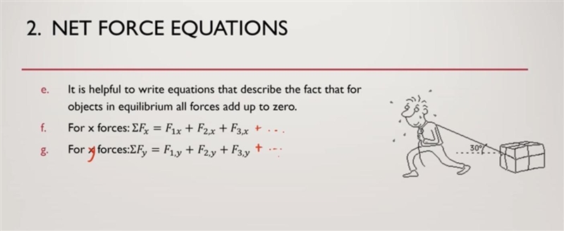 On slide 2f and 2g, what is the value of ΣF if the object is in equilibrium?a)0N b-example-1