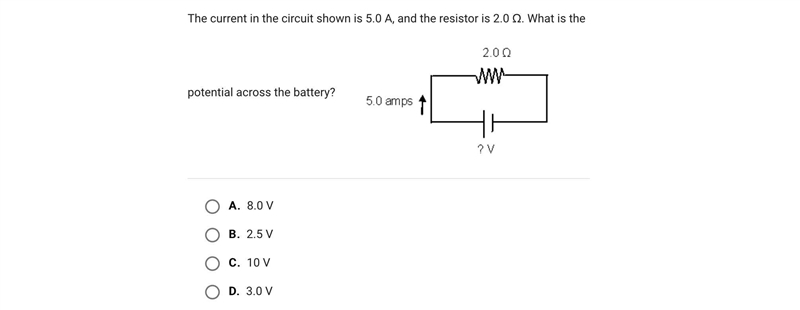 The current in the circuit shown is 5.0 A, and the resistor is 2.0 Ω. What is the-example-1