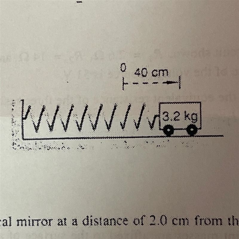 A perfect spring whose spring constant is 180 newtons per meteris attached to a 3.2-kilogram-example-1