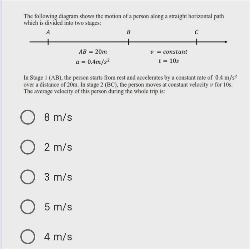 The following diagram shows the motion of a person along a straight horizontal path-example-1