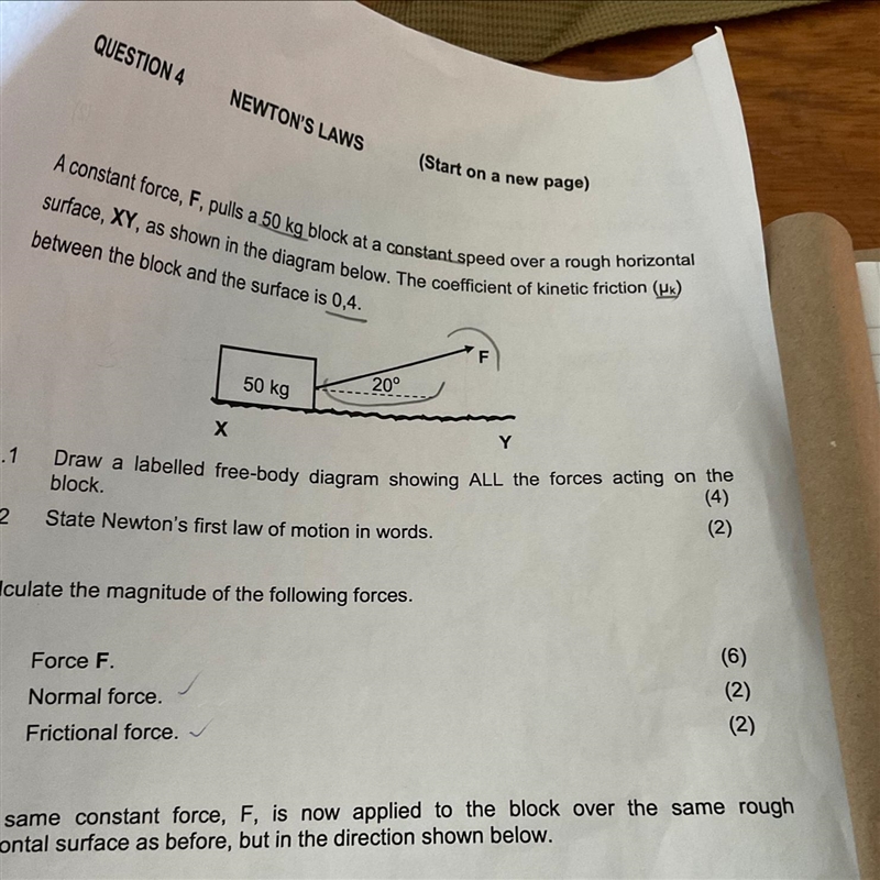 4.3 Calculate magnitude of force F. I have already made Freebody diagram-example-1