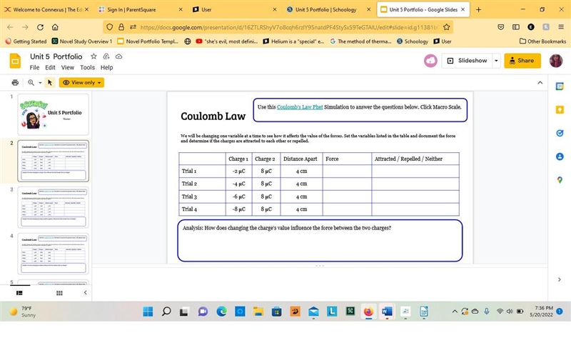 We will be changing one variable at a time to see how it affects the value of the-example-1