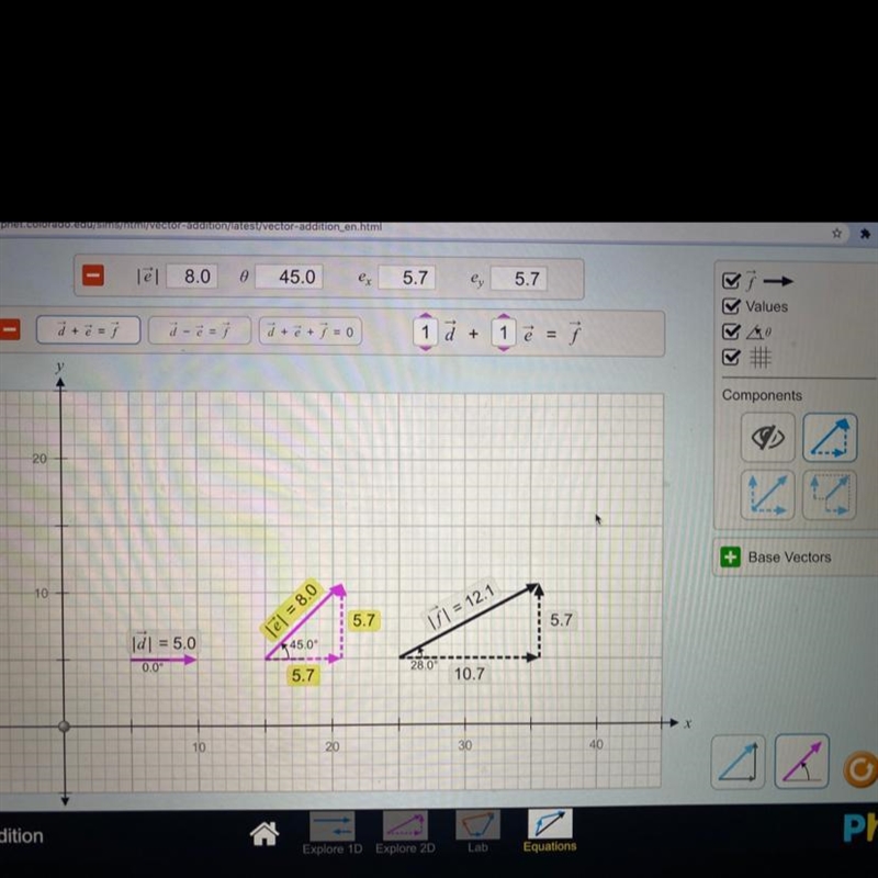 Verify the length of the x and y components of the resultant vector f by adding the-example-1