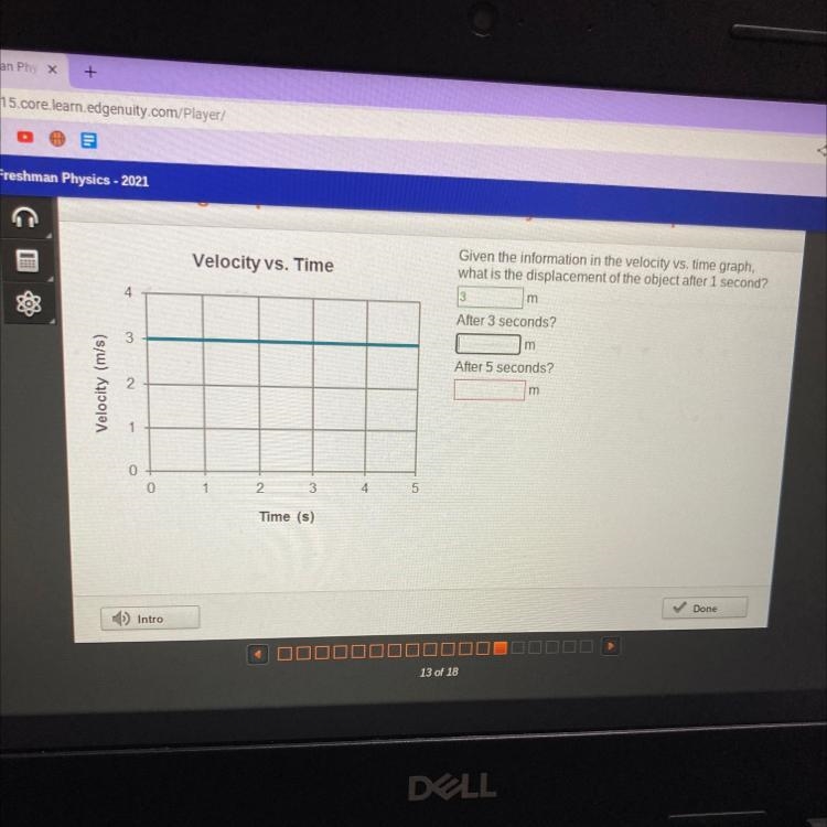 Given the information in the velocity vs. time graph, what is the displacement of-example-1