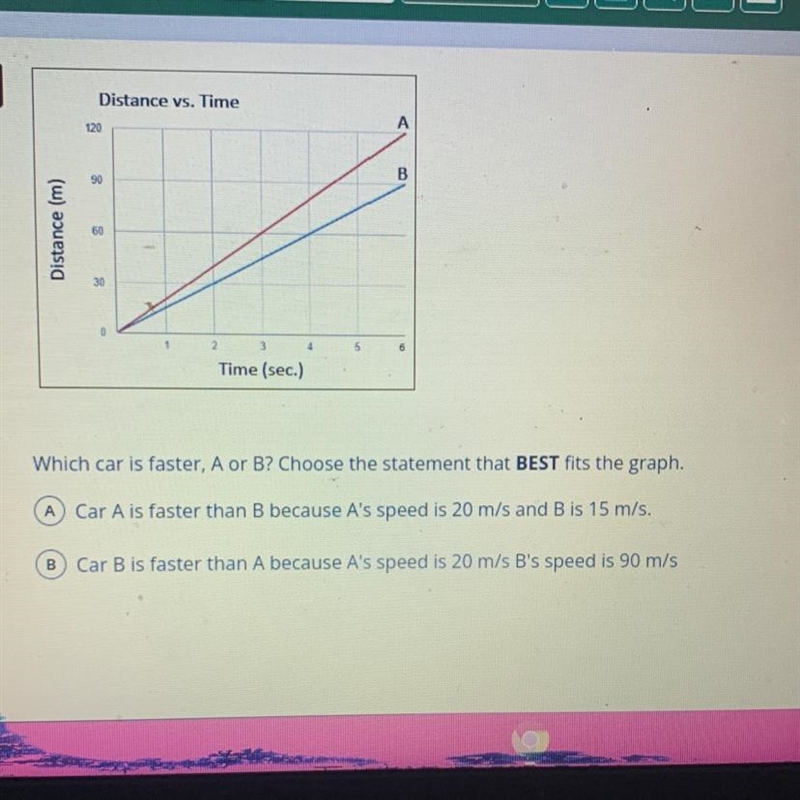 Which car is faster A or B-example-1