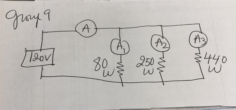 determine the reading of  each ammeter, the resistance of each appliance, the total-example-1