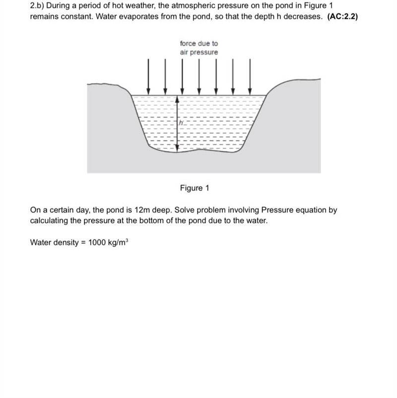 metal cube with the surface area of 0.01m? is fully submerged in the pond (figure-example-1