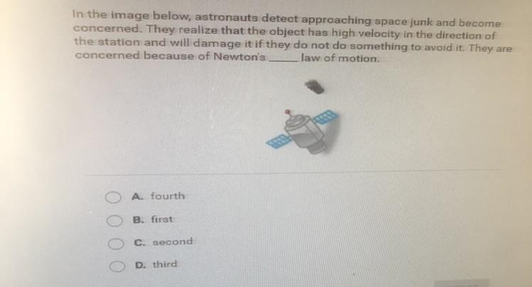 In the image below, astronauts detect approaching space junk and becomeconcerned. They-example-1