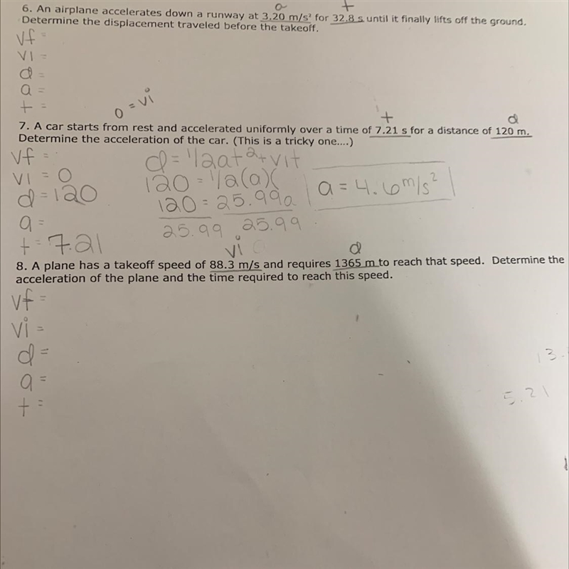 Help I need to know if I’m doing it right on #7. What is the value of initial velocity-example-1