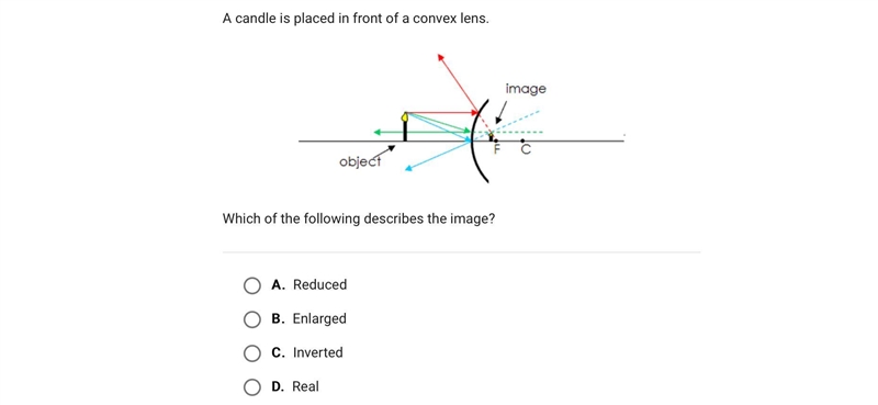 A candle is placed in front of a convex lens.Which of the following describes the-example-1