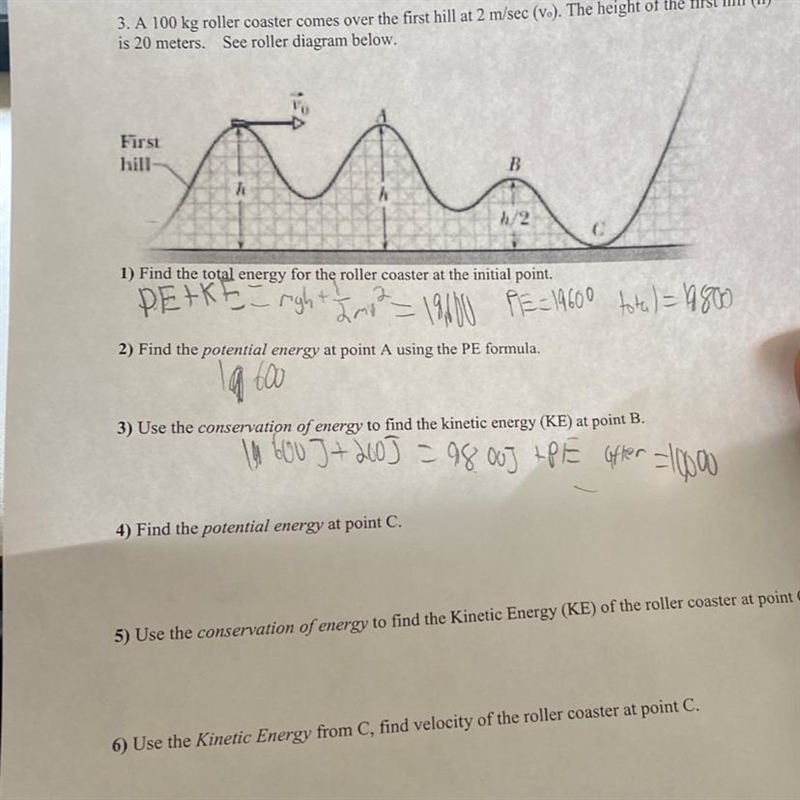 I need help with 6Answers from items 4 and 5 are:4) PE = 05) KE = 19800 J-example-1