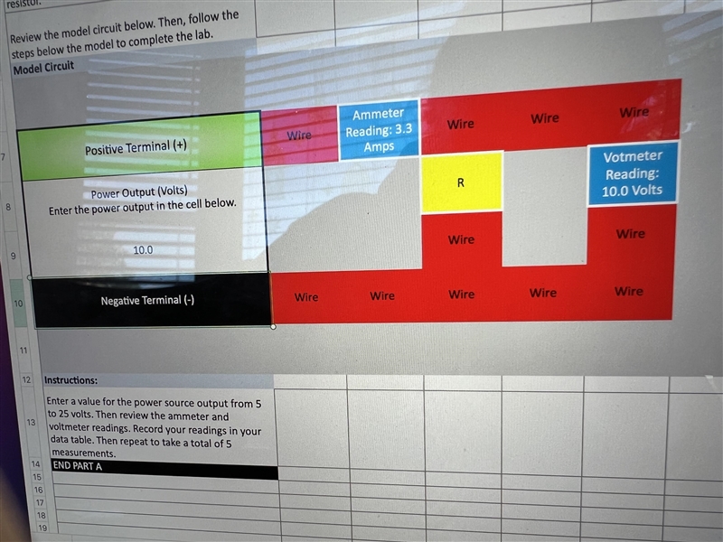 For part 1 I had to Enter a value for the power source output from 5 to 25 volts. Then-example-3