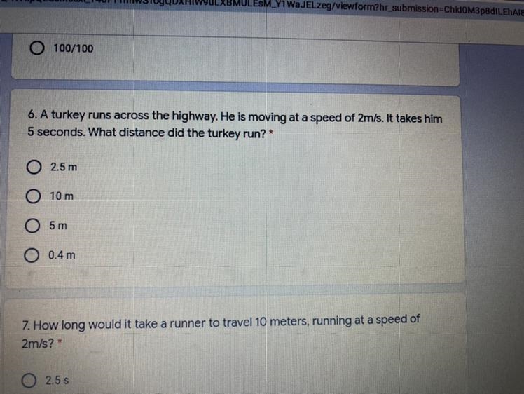 6. A turkey runs across the highway. He is moving at a speed of 2m/s. It takes him-example-1