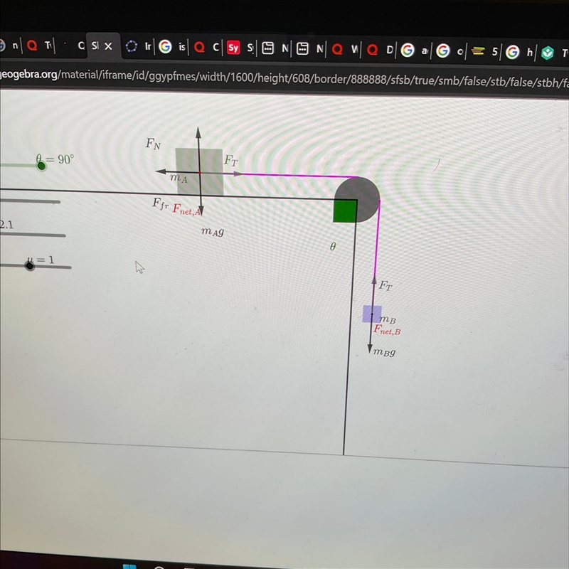 What is the condition for block b to move downwards A) mb/ma > sin theta - mew-example-1