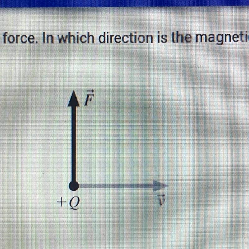 A positive charge +Q is moving to the right and experiences a vertical (upward) magnetic-example-1