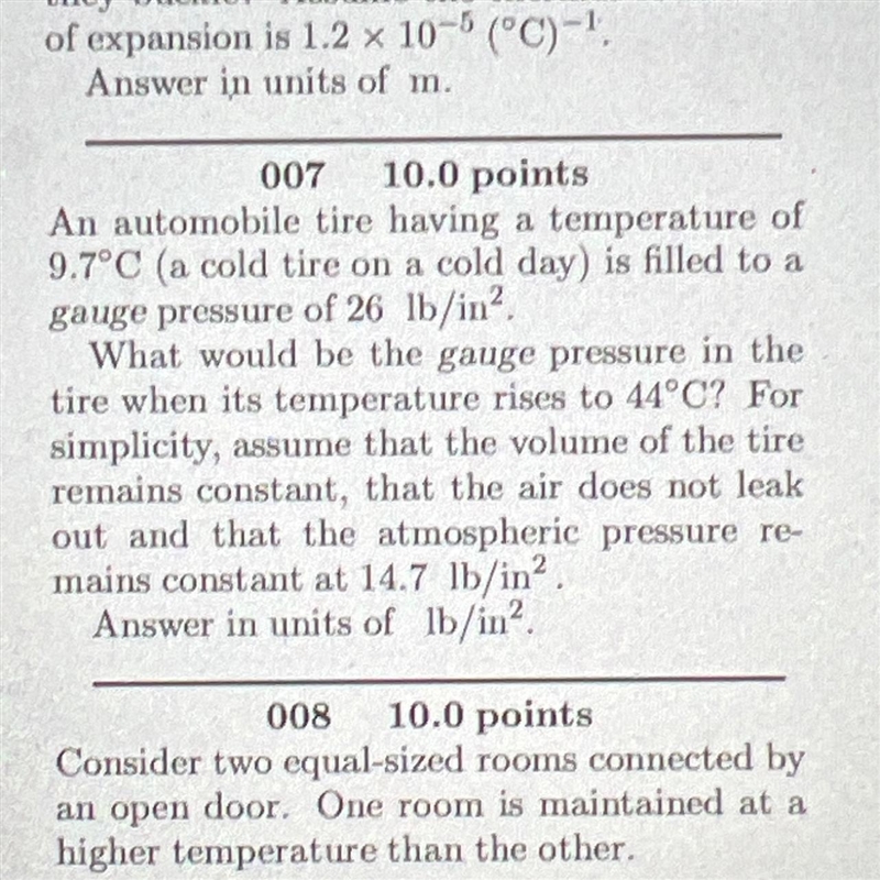 What would be the gauge pressure in the tire when it’s temperature rises to 44 degrees-example-1