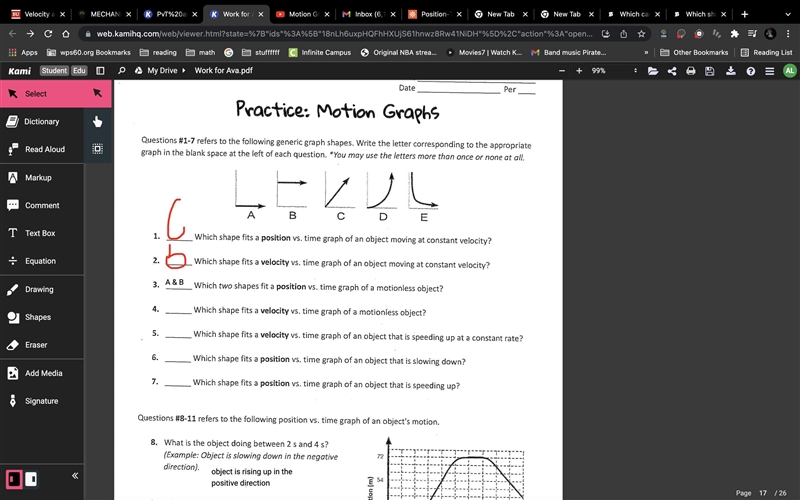 Which shape fits a position vs. time graph of an object that is slowing down? Which-example-1