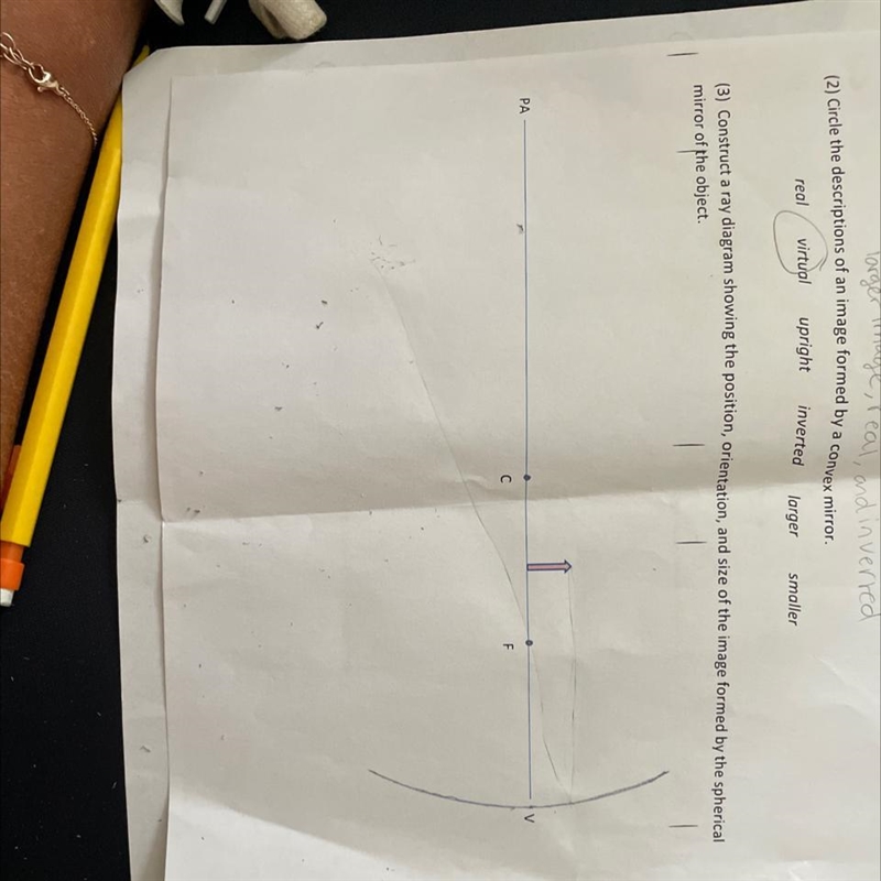 Construct a ray diagram showing the position orientation and size of the image formed-example-1