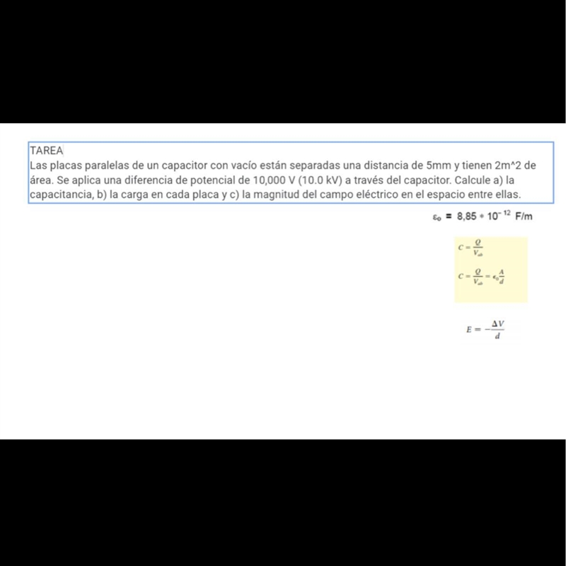 4:01HOMEWORKThe parallel plates of a vacuum capacitor are 5mm apart and have 2m ^ 2 in-example-1