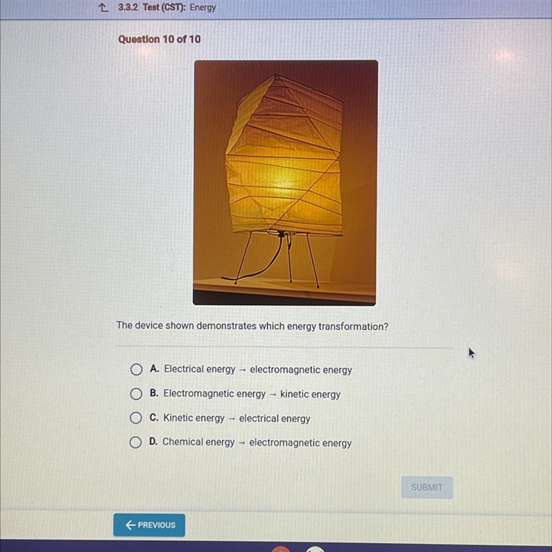 Question 1001 10The device shown demonstrates which energy transformation?A Blectrical-example-1