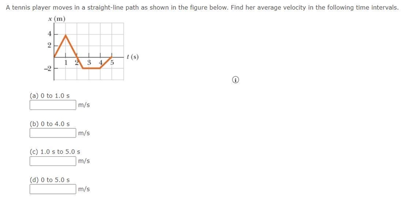 A tennis player moves in a straight-line path as shown in the figure below. Find her-example-1