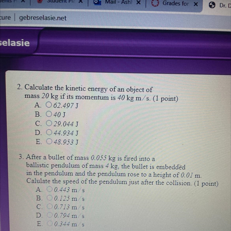 3. After a bullet of mass 0.055 kg is fired into aballistic pendulum of mass 4 kg-example-1