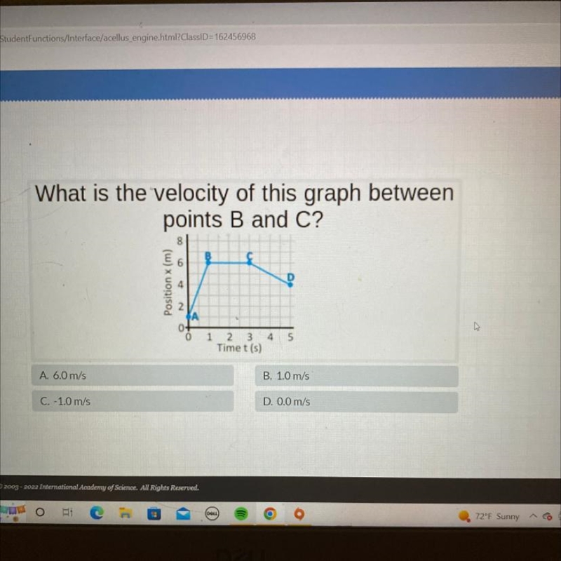 What is the velocity of this graph between points b and c-example-1