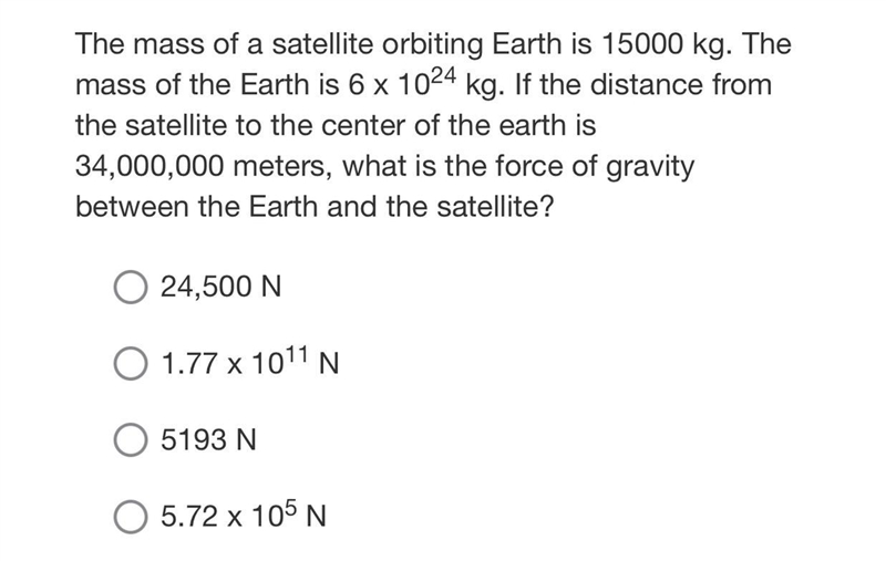 The mass of a satellite orbiting Earth is 15000 kg.-example-1