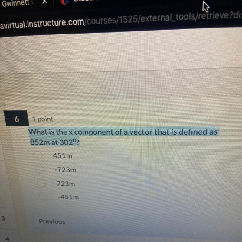 What is the x component of a vector that is defined as 852 at 302^o-example-1